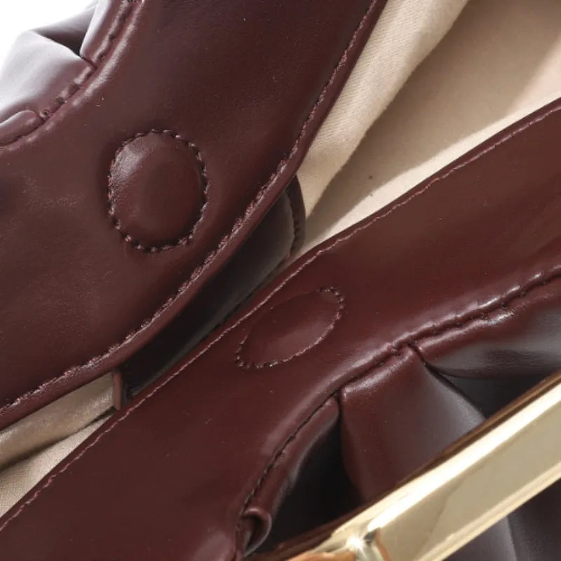 Elegant Pleated Leather Clutch Bag Luxury Gold Metal Frame Handbag Vintage Evening Party Purse