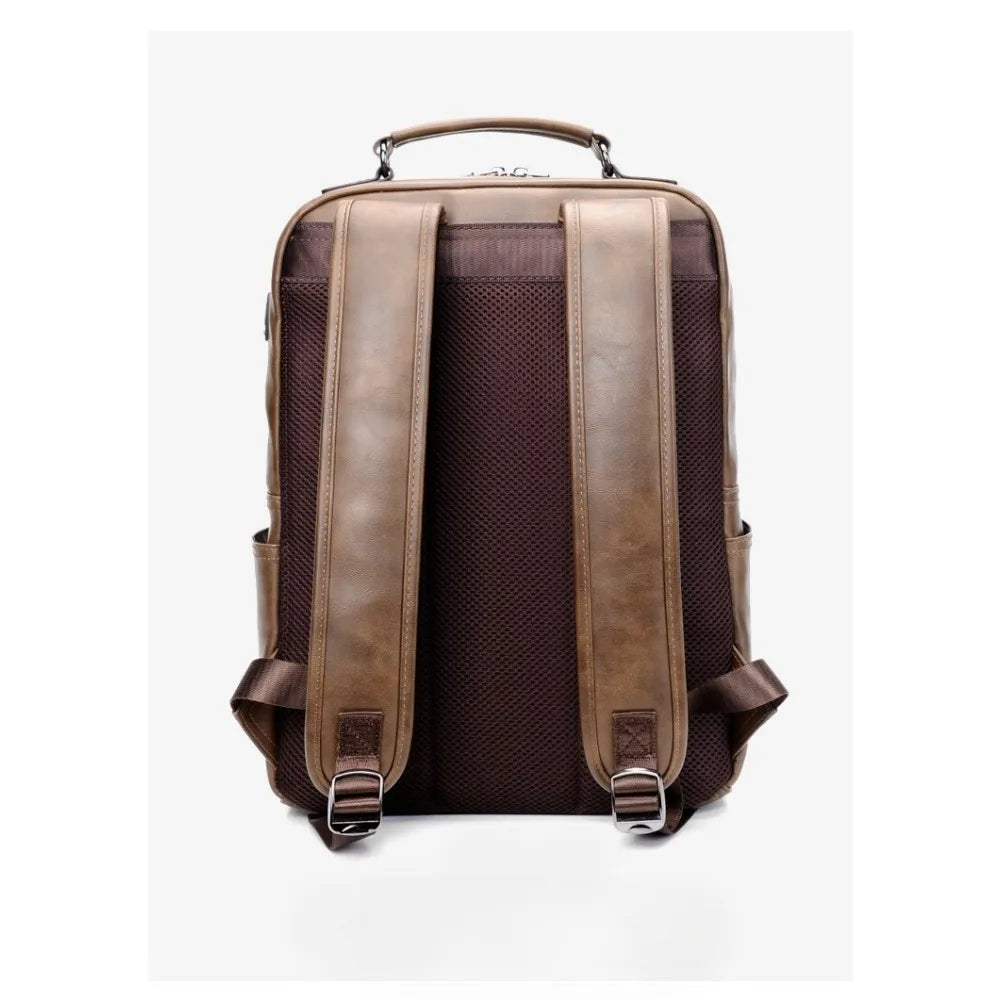 14-Inch Computer Bag Pu Leather Men S Travel Backpack Double Shoulder Straps