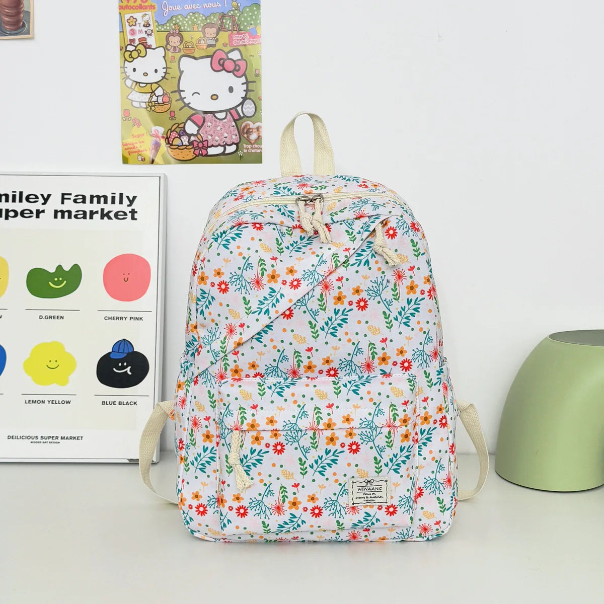 Sweet Fresh Floral Print Backpack Teen Girls Light Weight Multi-Purpose Large Capacity School Bag