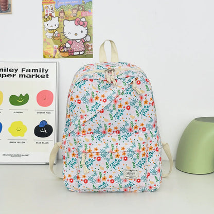 Sweet Fresh Floral Print Backpack Teen Girls Light Weight Multi-Purpose Large Capacity School Bag