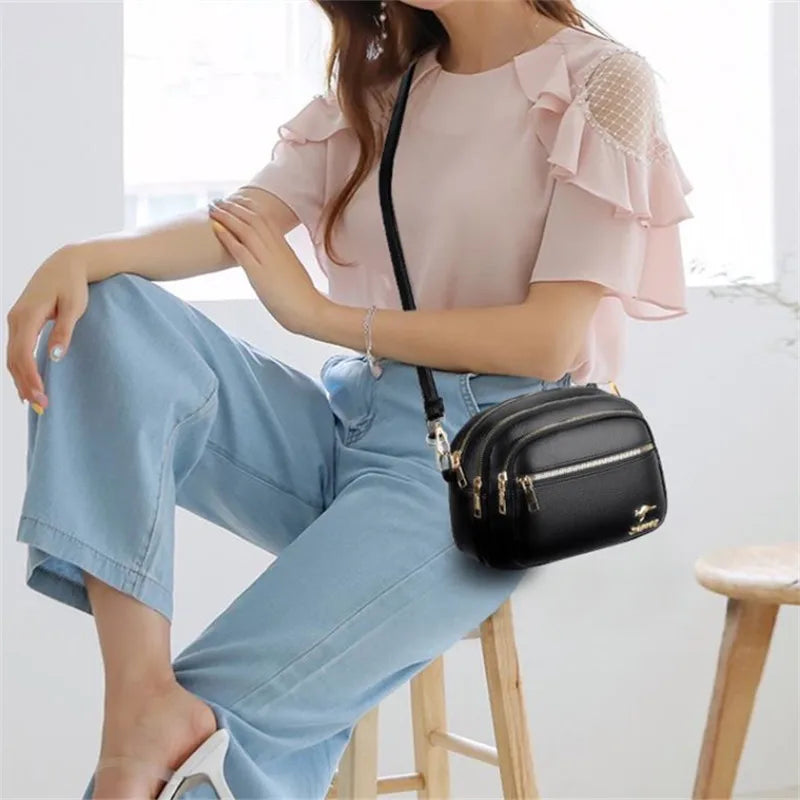 Multi-Layer Crossbody Bag for Women – Leather Shoulder Purse