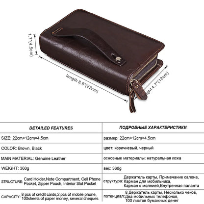 Men S Long Wallet Large Capacity Retro Real Leather Mobile Phone Storage Buckle Handheld Business