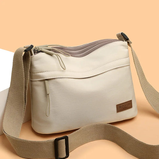3 Main Pockets Capacity Shoulder Crossbody Bag Women Multi-Pocket Purse Canvas Handbag Suitable