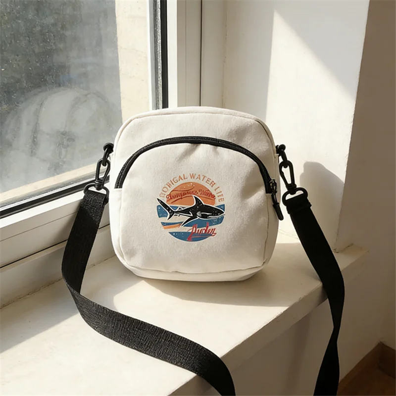 Canvas Mini Crossbody Bag with Vintage Graphic Print