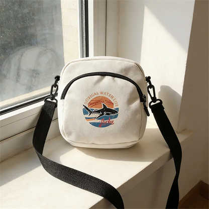 Canvas Mini Crossbody Bag with Vintage Graphic Print