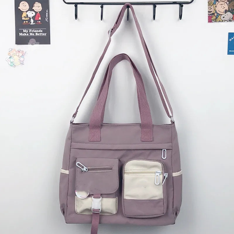 Canvas Crossbody Tote Bag Multi-Pocket Shoulder Bag