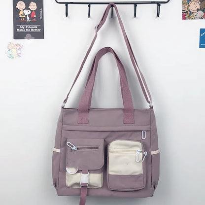 Canvas Crossbody Tote Bag Multi-Pocket Shoulder Bag