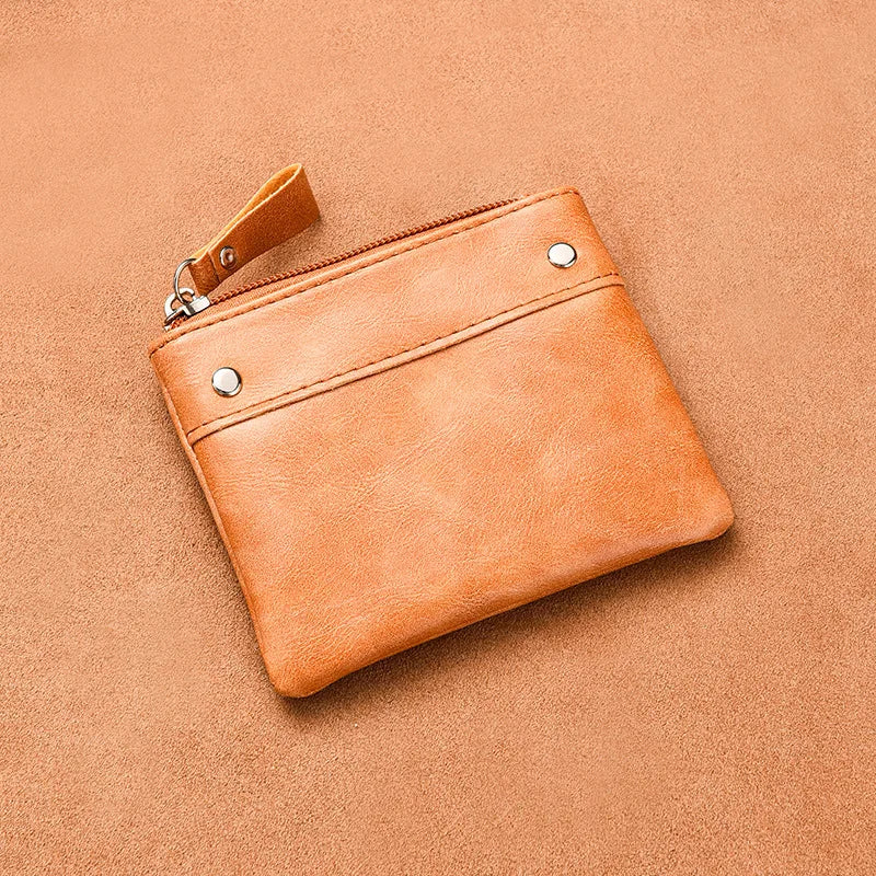 Change Purse Men Short Thin Solid Color Pu Mini Zipper Card Coin