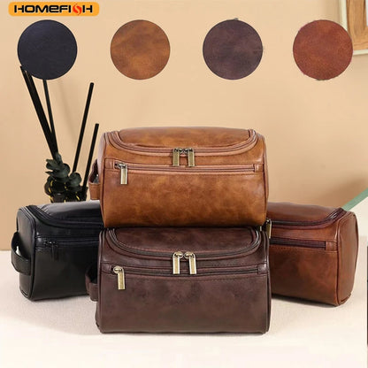 Homefish Men Pu Vintage Luxury Toiletry Bag Travel Necessary Business Cosmetic Makeup Cases Male