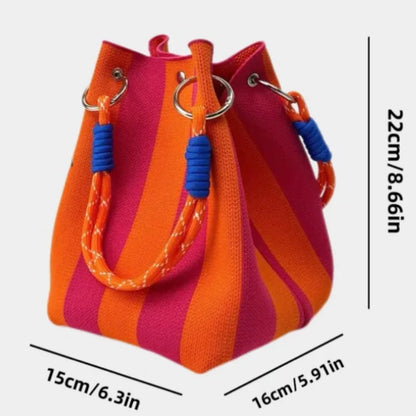 Canvas Striped Bucket Tote Bag – Women's Colorful Shoulder Bag for Casual Outings