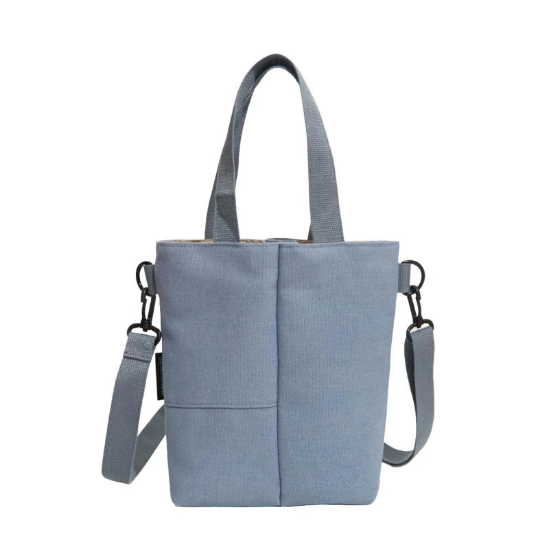 Canvas Tote Handbag Multi Pocket Casual Shoulder Bag Removable Crossbody Strap Solid Color Daily