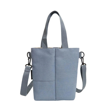 Canvas Tote Handbag Multi Pocket Casual Shoulder Bag Removable Crossbody Strap Solid Color Daily