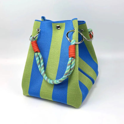 Canvas Striped Bucket Tote Bag – Women's Colorful Shoulder Bag for Casual Outings