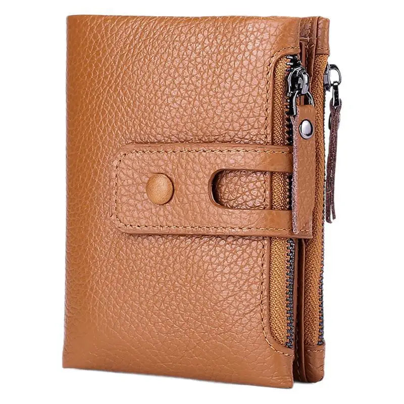 Ladies Short Wallet Soft Leather Top Layer Cowhide Anti-Theft Brush - Soft