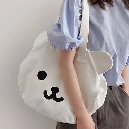 Cute Cartoon Bear Canvas Tote Bag Double-Sided Shoulder Bag Large Capacity Shopper Bag Women