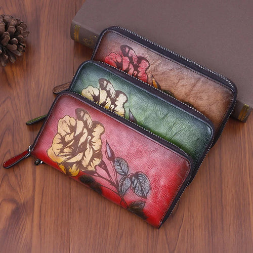 Tree Paste Leather Purse Long Zipper Print Polish Color Retro Style Ladies