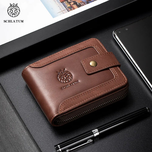 Cowhide Rfid Anti-Theft Brush Genuine Leather Horizontal Wallet