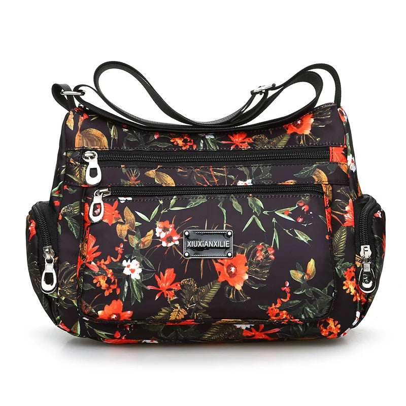 Floral Print Multi-Pocket Crossbody Bag for Women