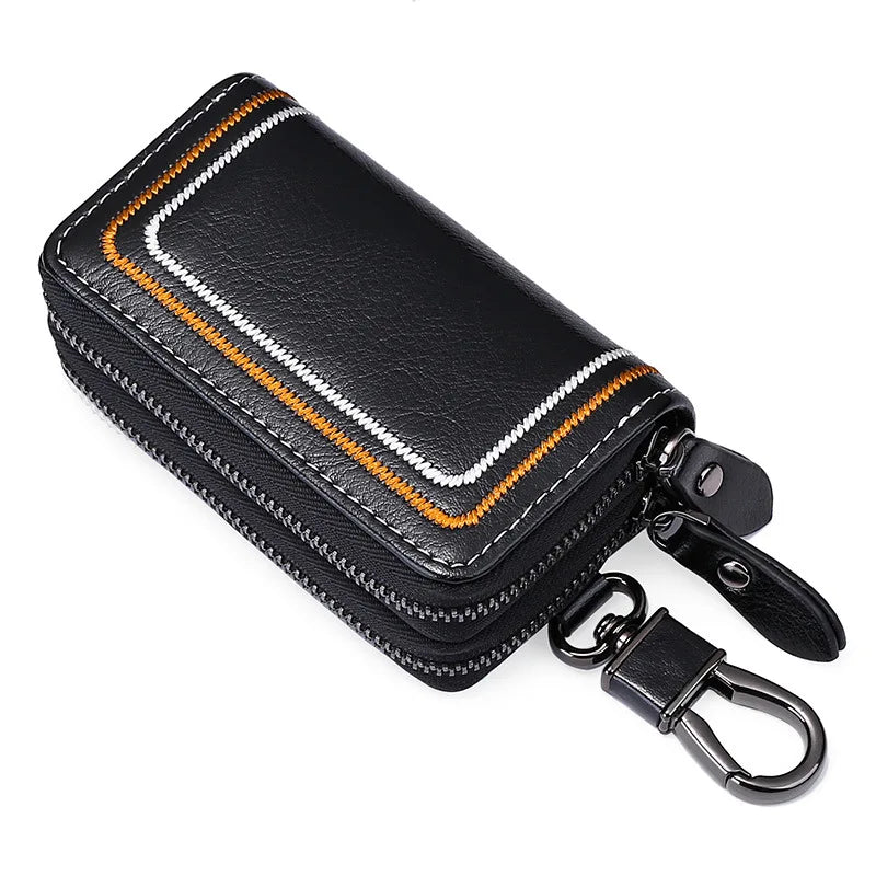 Genuine Leather Car Key Case Multi-Functional Cowhide Door Key Case Fashionable Embroidered Thread