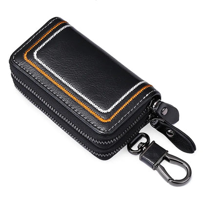 Genuine Leather Car Key Case Multi-Functional Cowhide Door Key Case Fashionable Embroidered Thread