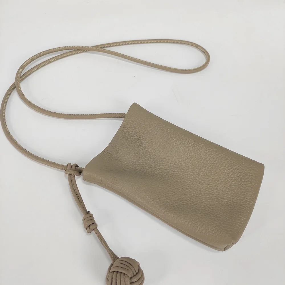 Mini Genuine Leather Mobile Phone Storage Top Layer Cowhide Simple Versatile Small Crossbody Bag