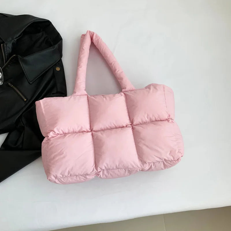 Quilted Puffer Tote Bag for Women – Large Lightweight Nylon Shoulder Bag