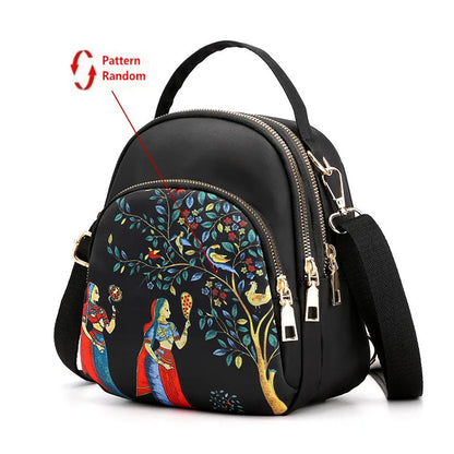 Mini Crossbody Backpack for Women – Printed Oxford Shoulder Bag