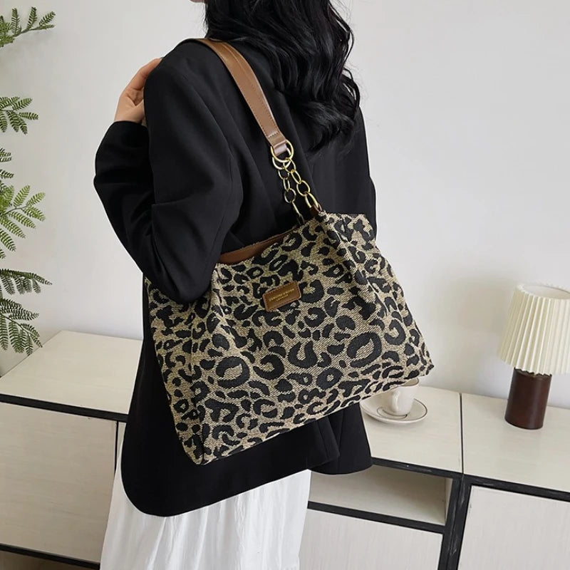 Large Leopard Print Canvas Tote Bag – Women's Shoulder Purse