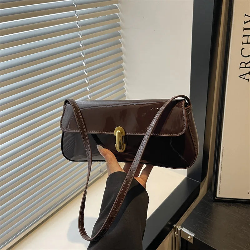 Patent Leather Underarm Bag – Chic Baguette Shoulder Bag