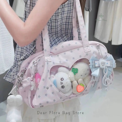 Ita Bag Large Capacity Crossbody Shoulder Bag – Transparent Heart Window, Y2K Lolita Style