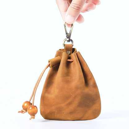 Handmade Leather Coin Purse Cowhide Simple Rope Ladies Key Bag Crazy Horse Fanny Pack Men S Small