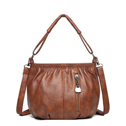 Retro Leather Shoulder Bag for Women – Multi-Layer Tote