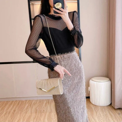 Shiny Pleated Shoulder Crossbody Bag Elegant Glitter Envelope Clutch Detachable Chain Strap Evening