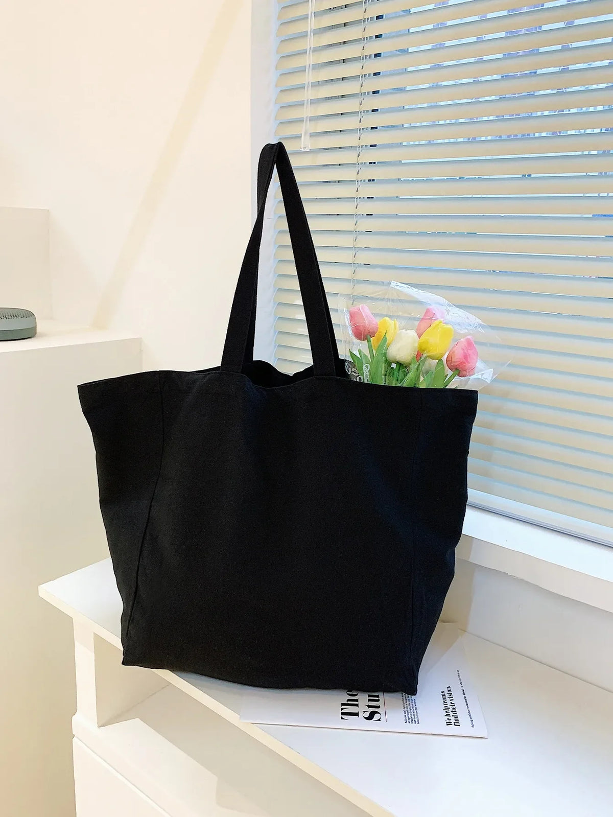 Fashionable Minimalist Solid Color Canvas Tote Bag Large Capacity Handbag Soft Durable Shoulder