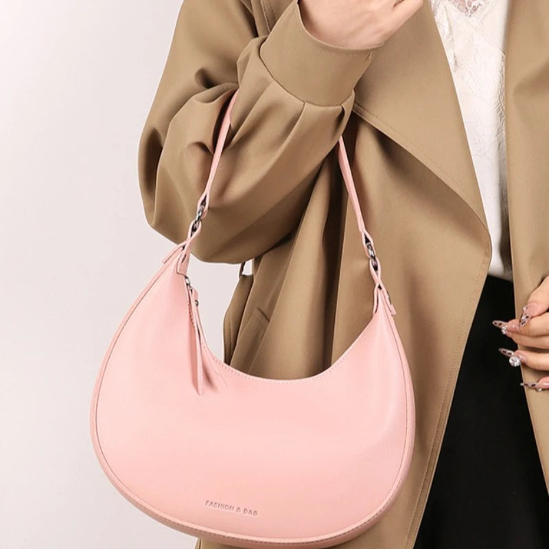 Crescent Shoulder Bag Minimalist PU Leather Hobo Purse