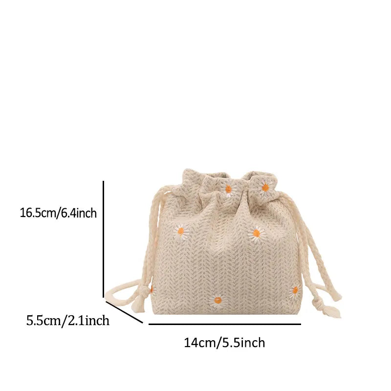 Premium Beach Grass Woven Mini Bucket Bag Pulling Rope Design Single Shoulder Crossbody Casual