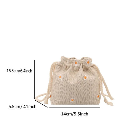 Premium Beach Grass Woven Mini Bucket Bag Pulling Rope Design Single Shoulder Crossbody Casual