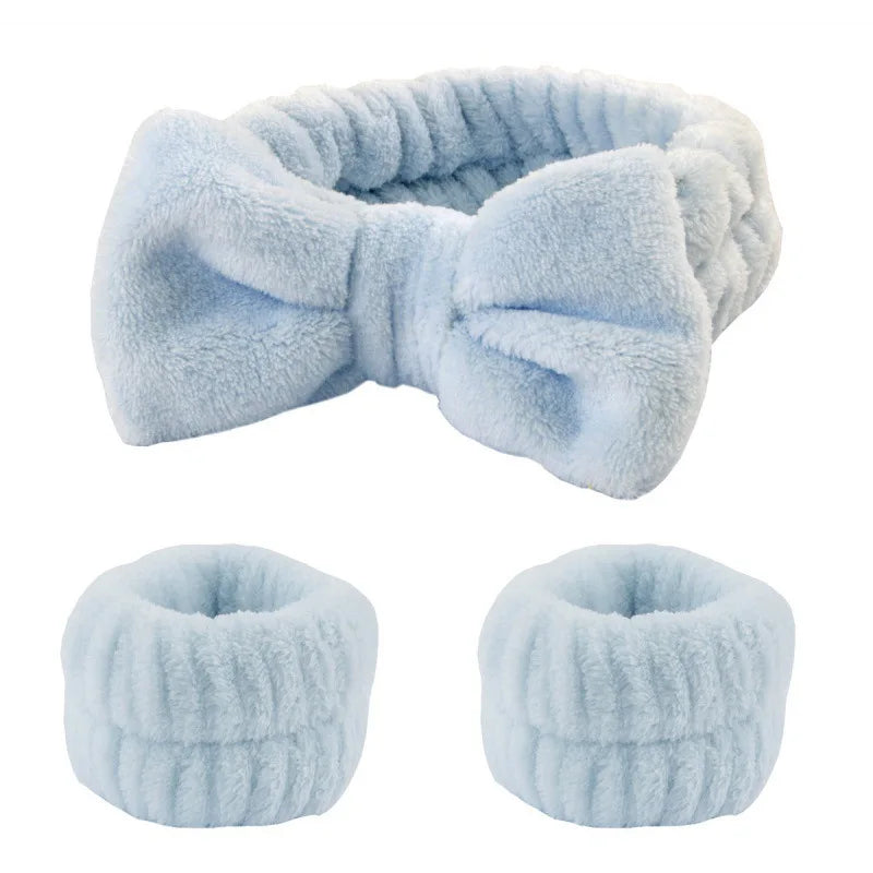 Coral Fleece Spa Headband & Wristband Skincare Set