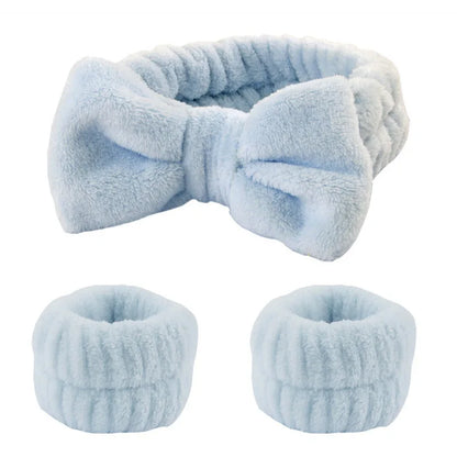 Coral Fleece Spa Headband & Wristband Skincare Set