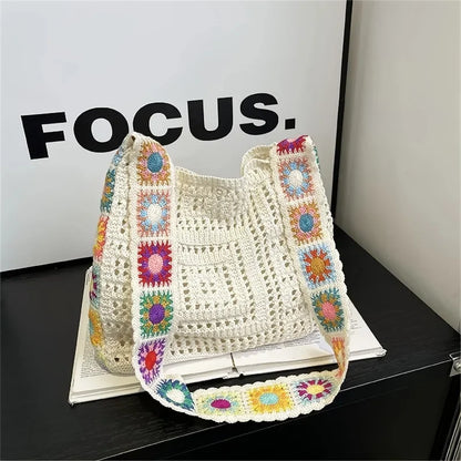 Crochet Tote Bag for Women – Floral Knit Beach Shoulder Bag