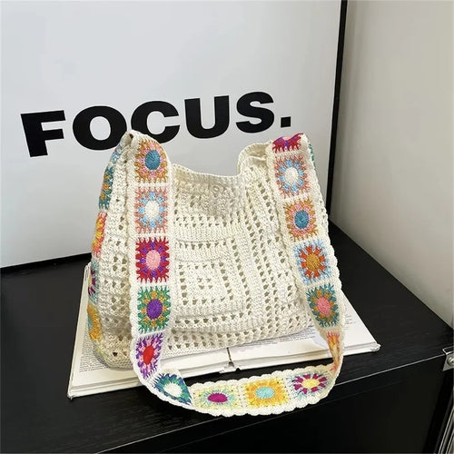 Crochet Tote Bag for Women – Floral Knit Beach Shoulder Bag