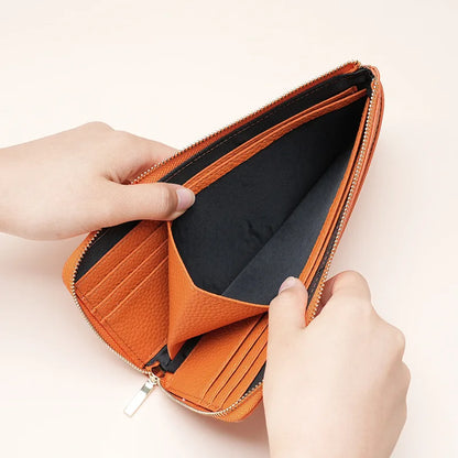 Thin Light Zipper Wallet Leather Women S Wallet Long Rfid Anti-Theft Brush