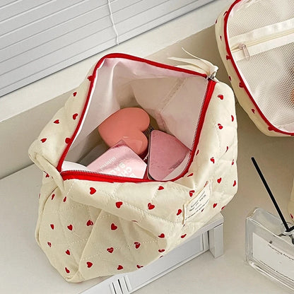 Ins Heart Women Quilting Makeup Bag Large Capacity Toiletry Cosmetic Storage Pouch Handbag Ladies