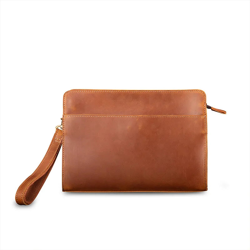 Genuine Leather Men S Crazy Horse Crossbody Bag Retro Men S Multi-Functional Business Long Clutch