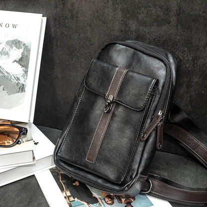 Pu Leather Men S Crossbody Bag Simple Multi-Functional Chest Bag Commuting Portable Waterproof