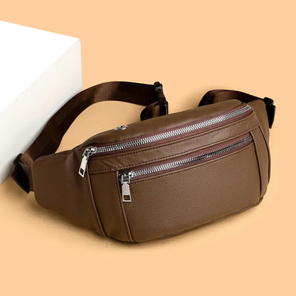 Men S Women Cowhide Breast Bag Multifunctional Single Shoulder Leather Crossbody Leisure Sports