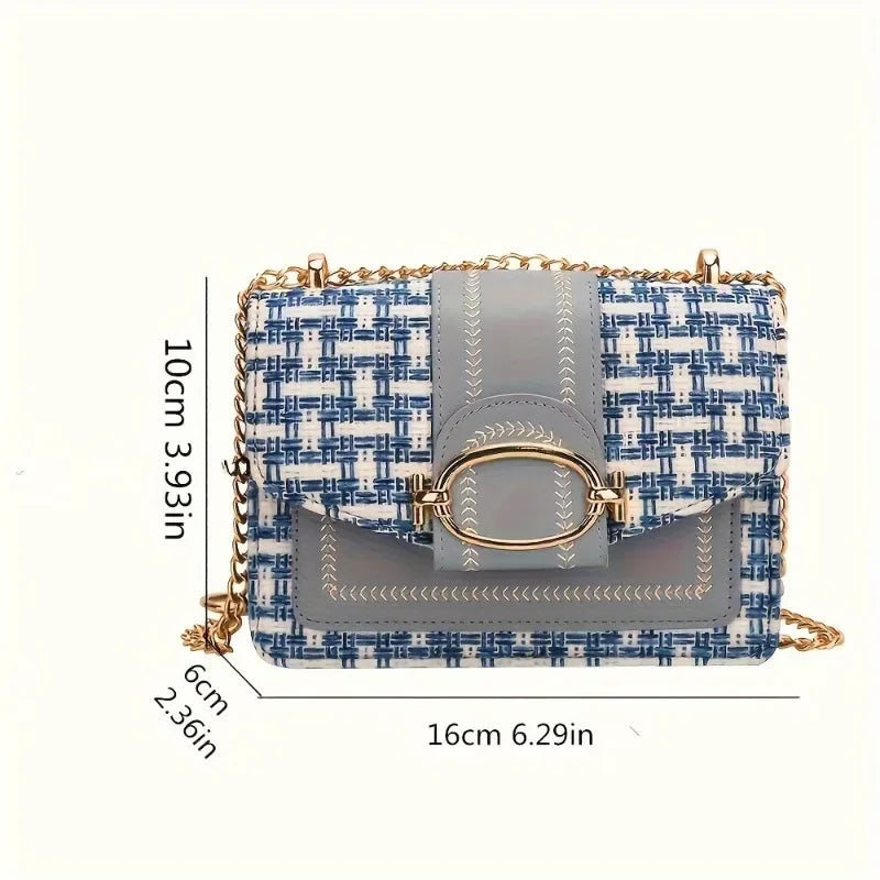 Mini Plaid Tweed Crossbody Bag with Chain Strap