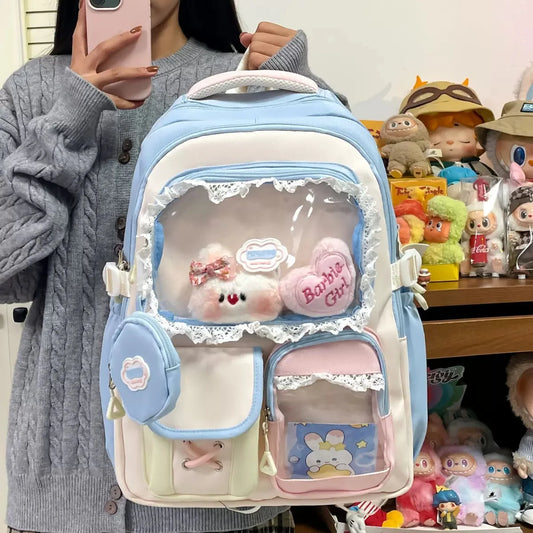 Y2K Ita Backpack with Transparent Window & Coin Purse for Girls