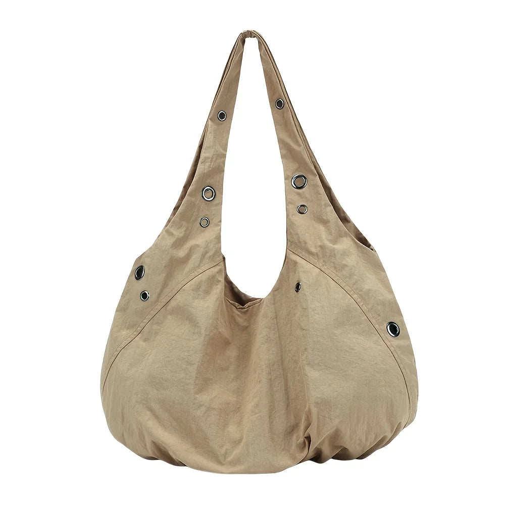 Women's Nylon Hobo Tote Bag – Spacious Shoulder Bag with Grommet Detail