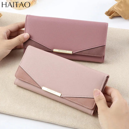 Women S Purse Solid Color Large Capacity Mobile Money Card Bag Advanced Long Clip